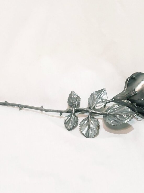Small art sculpture made with stainless steel Metal Rose Stem with Thorns Silver tone Art Project Sculpture 9.5\